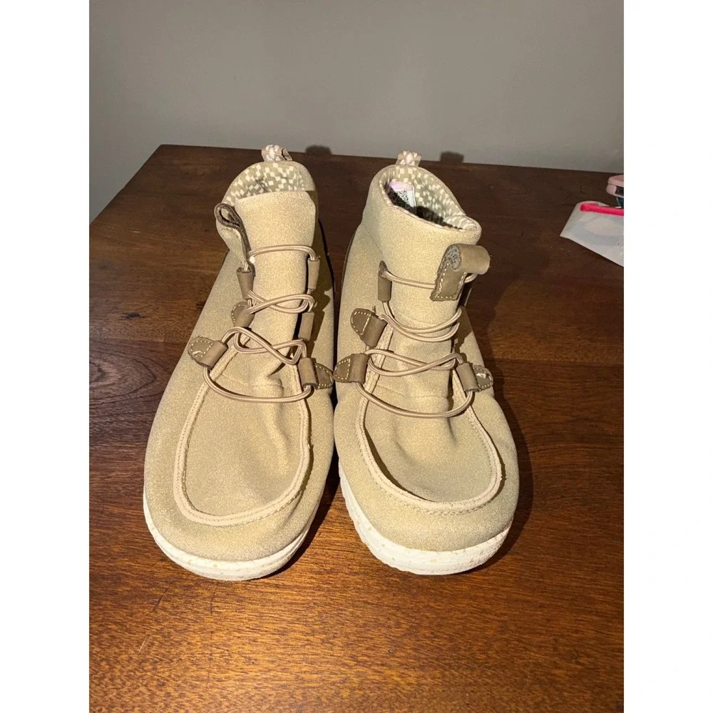 Hey Dude Scott Tan Khaki Mid Top Moc Toe Bungee Lace Boots Kids Size‎ 5